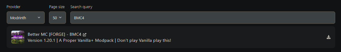 Searching Modpack