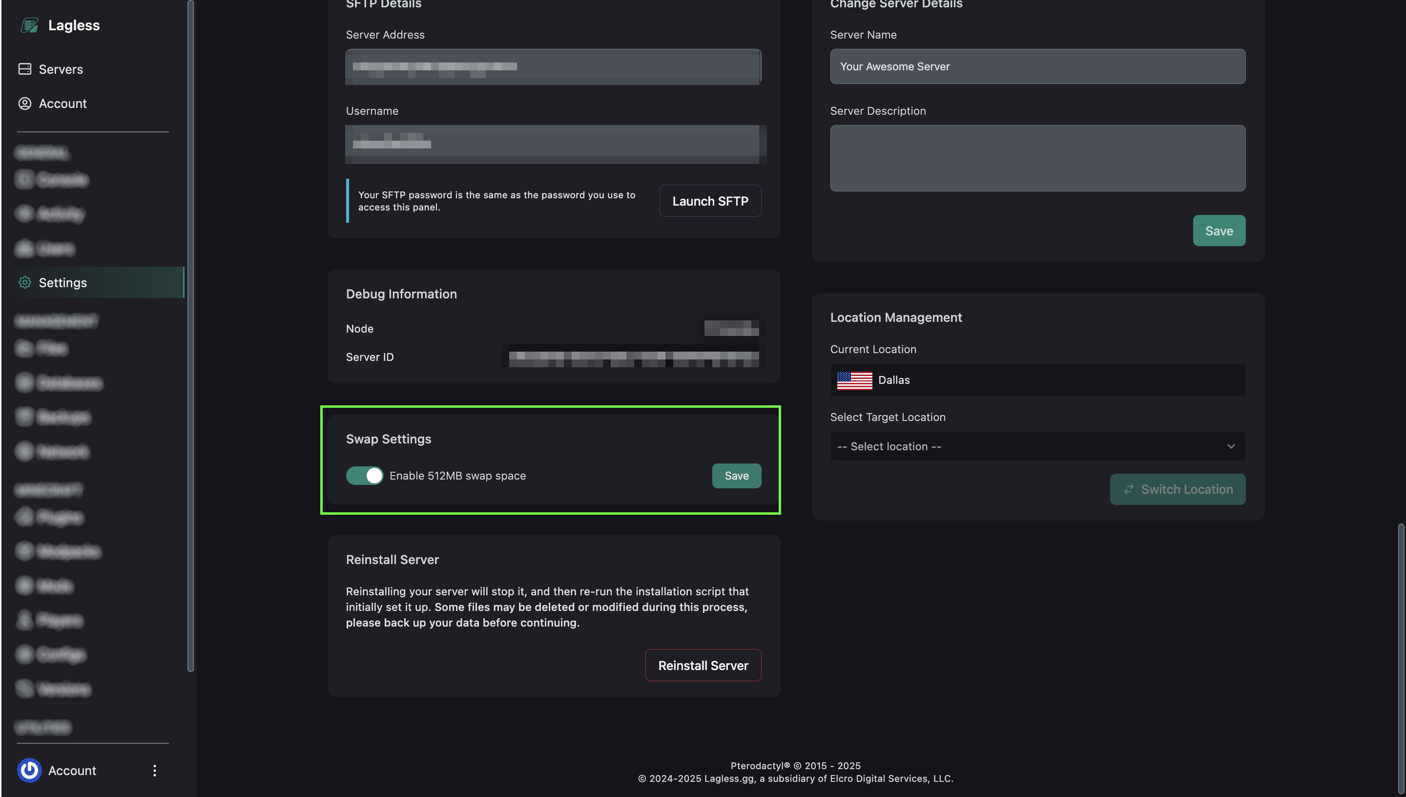 Swap settings toggle in the Lagless control panel
